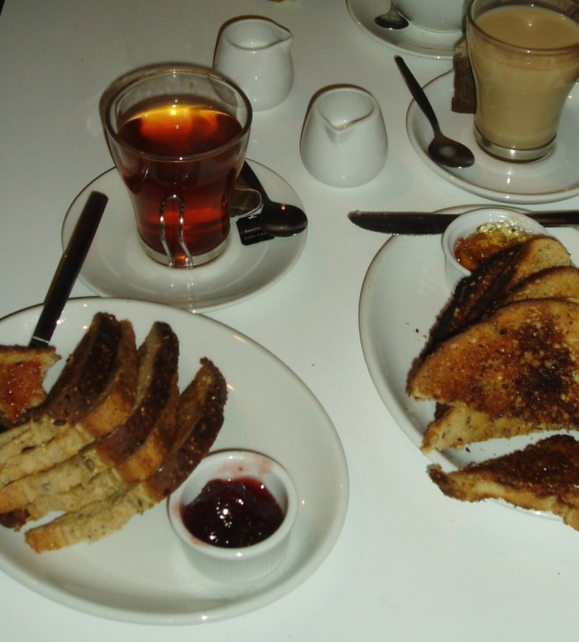 Tea and toast in Cafe Moco